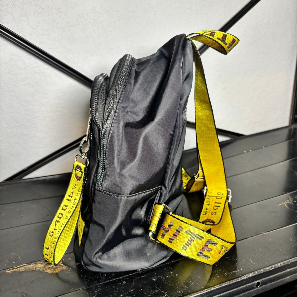 Off White Black Nylon Mini Backpack With Yellow I… - image 3